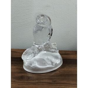 Owl Sitting on Branch Clear Lead Crystal Cristal d'Arques France